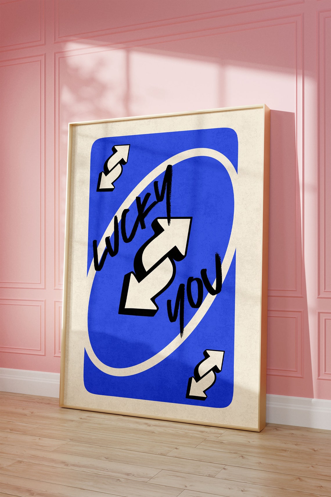 Lucky You Bright Blue Playing Card Retro Reverse Trendy Poster - Image 2