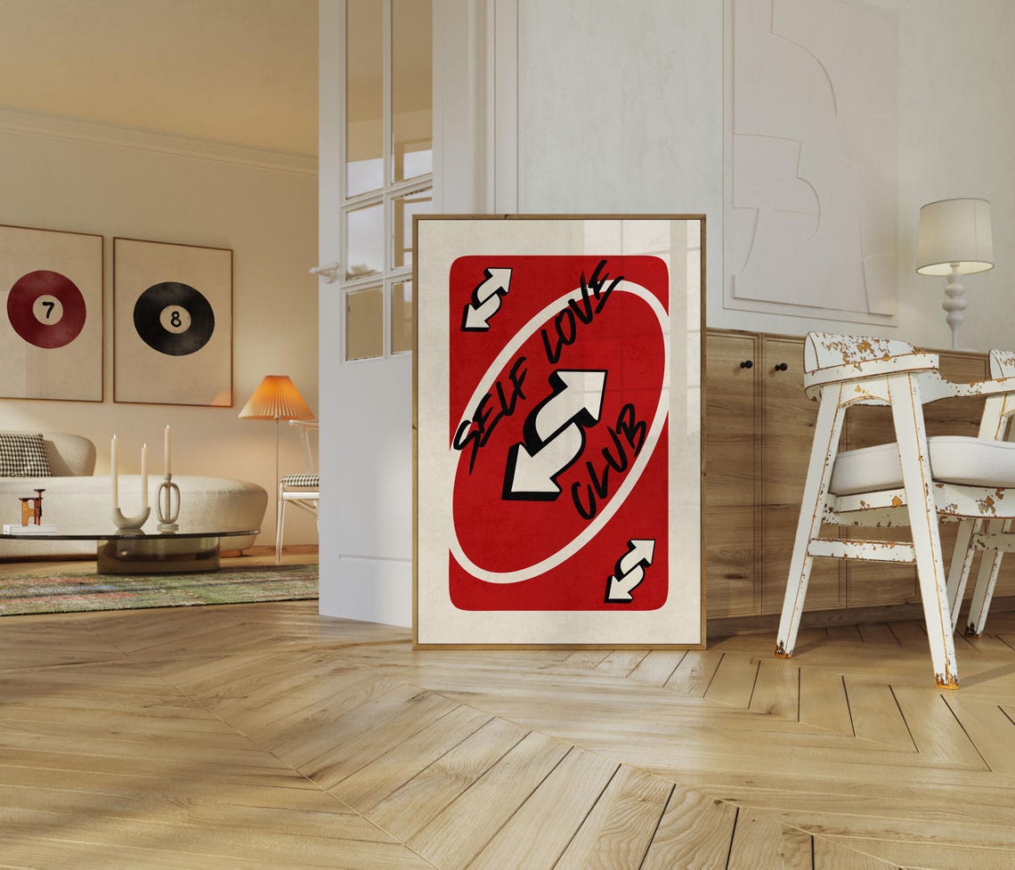 Self Love Club Red Reverse Playing Card Retro Pop Art Poster - Image 3