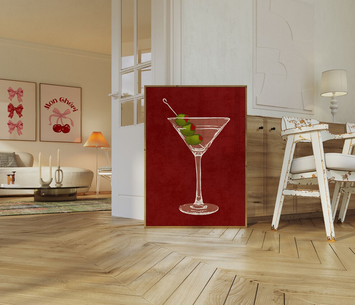 Dirty Martini Trendy Cocktail Art Print for Bar Cart - Image 2