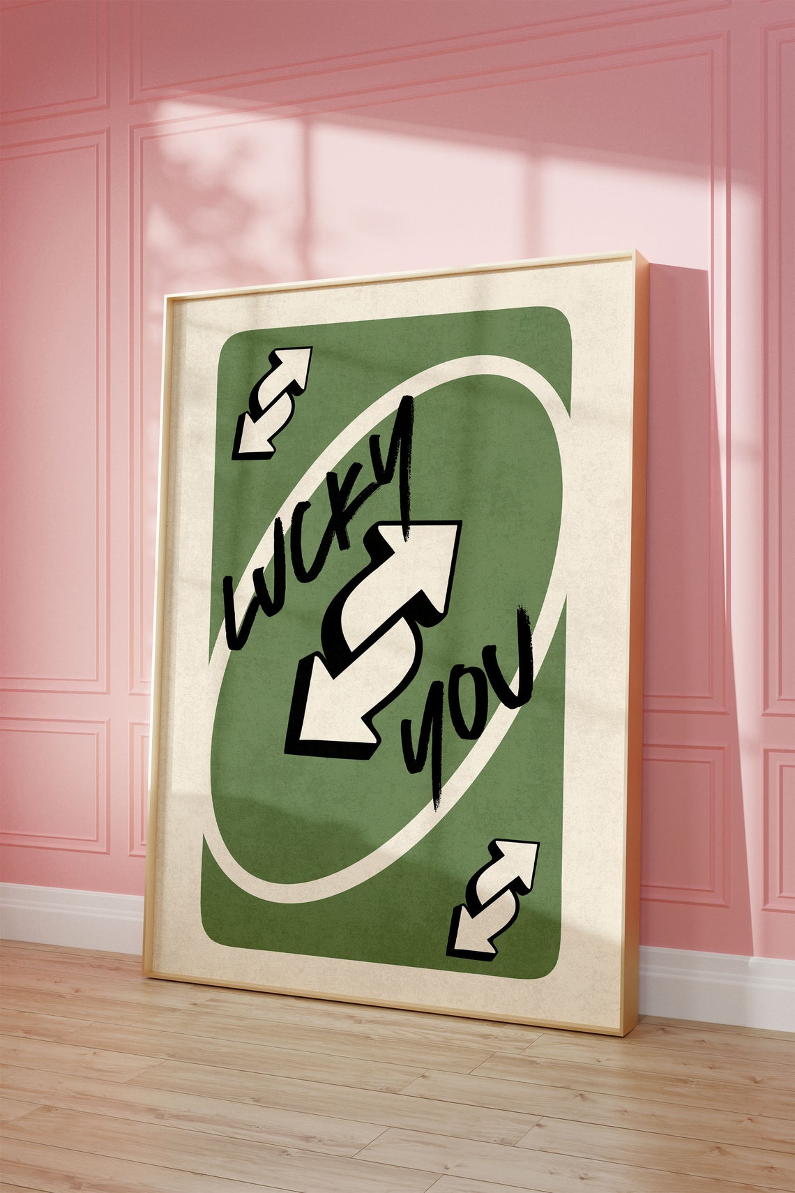 Lucky You Green UNO Reverse Card Retro Style Game Room Poster - Image 2