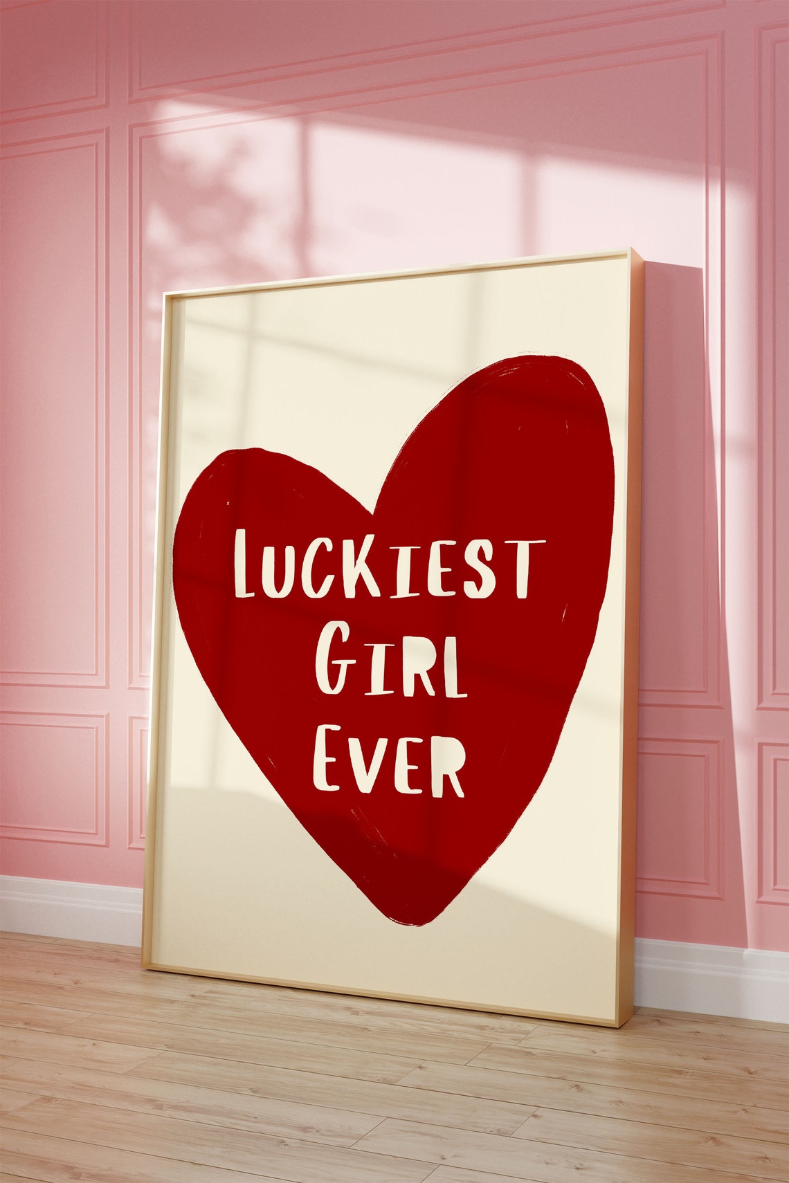 Luckiest Girl Ever Big Red Heart Bold Typographic Art Poster - Image 2