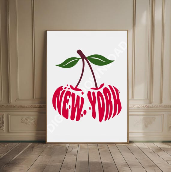 Modern New York City Art Prints Red Typography Print Urban Wall Girly College Decor Cherry Preppy Dorm Nyc Travel