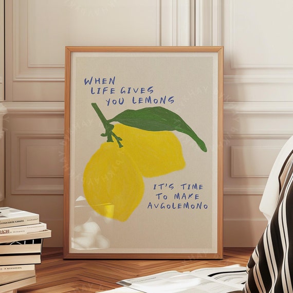 When Life Gives You Lemons Print Avgolemono Kitchen Food Wall Decor Trendy Retro Wall Art Funny Quote Art Kitchen Print Physical Print