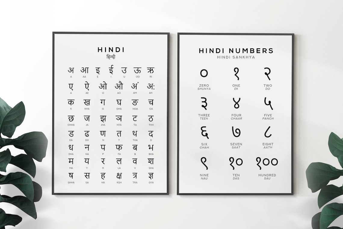 Hindi Alphabet and Number Chart Poster, Black White - Image 2