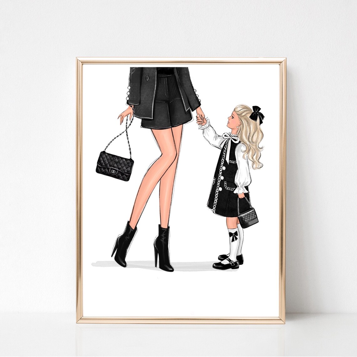 Mother and Daughter Matching Black Chic Outfit Fashion Poster