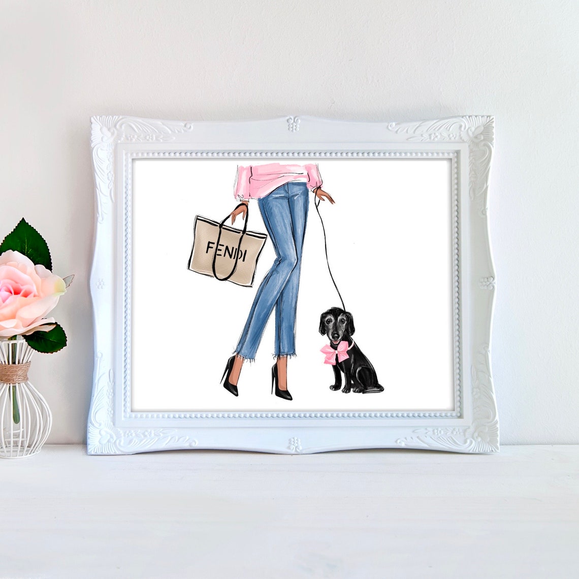 Custom Dog Artwork Fashion Illustration Personalized Dog Art Print Custom Girly Dog Wall Art Fashion Dog Portrait Dog Mom Gift - Image 3