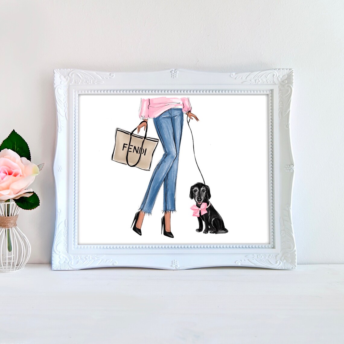 Fashion Woman Walking French Bulldog Personalized Pet Poster - Image 3