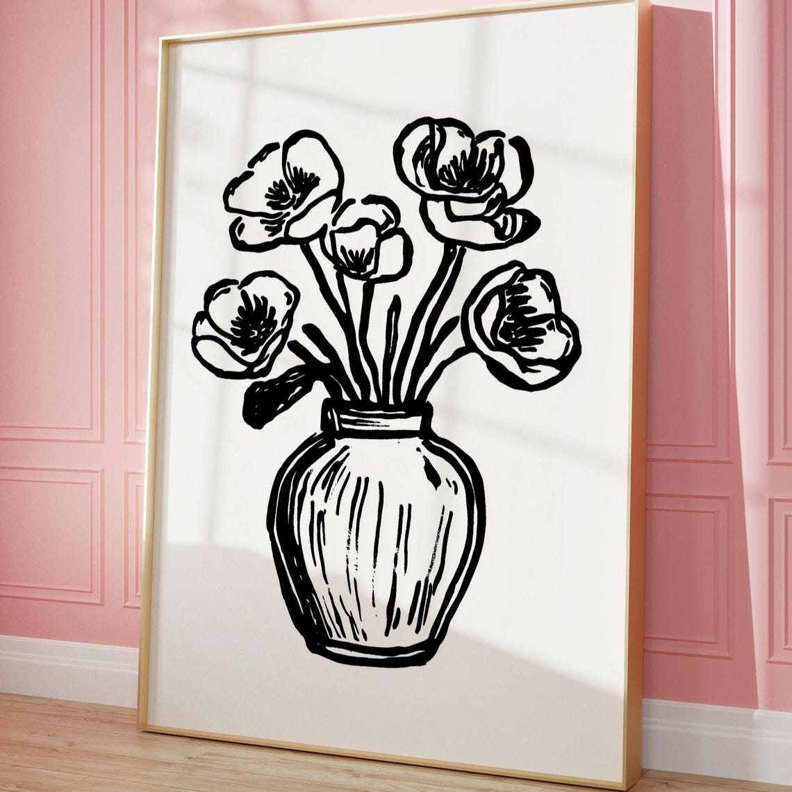 Flower Vase Print Abstract Botanical Art Modern Wall Neutral Poster Mid Century
