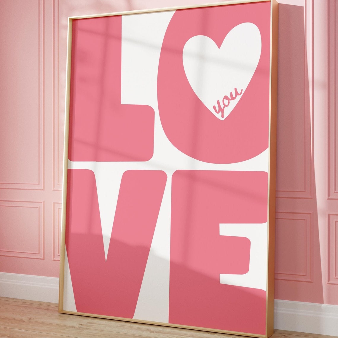 Love You Pink Big Block Letters Heart Typography Wall Poster