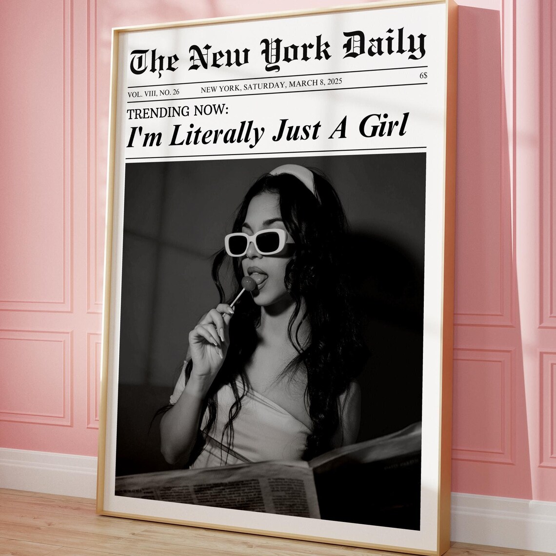 Im Literally Just A Girl Newspaper Vintage Fashion Funny Poster