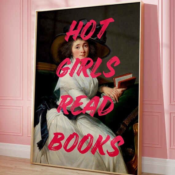 Hot Girls Read Books Vintage Portrait Pink Brush Quote Poster