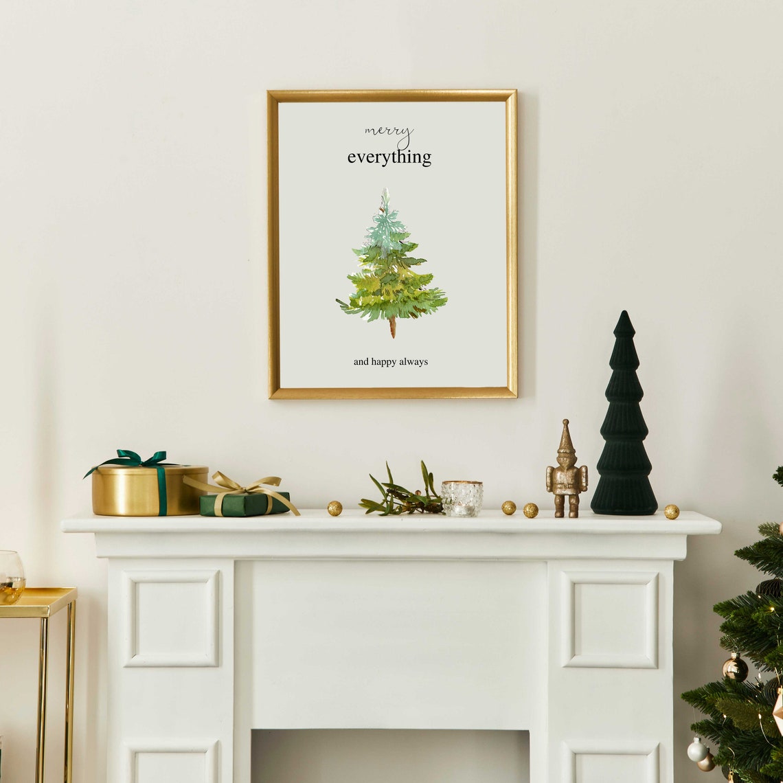 Merry Everything And Happy Always Watercolor Christmas Tree Poster - Image 3