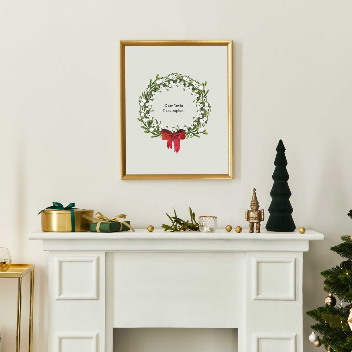 Dear Santa I Can Explain Funny Wreath Christmas Quote Poster - Image 3