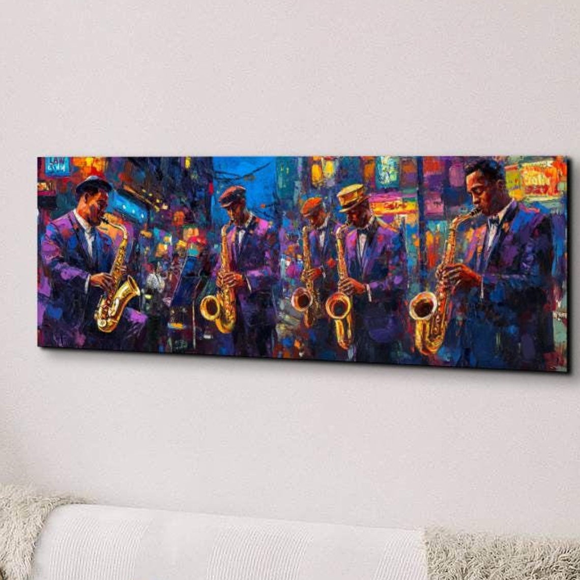 Moody Jazz Saxophone Band Night Club Panoramic Music Art Poster
