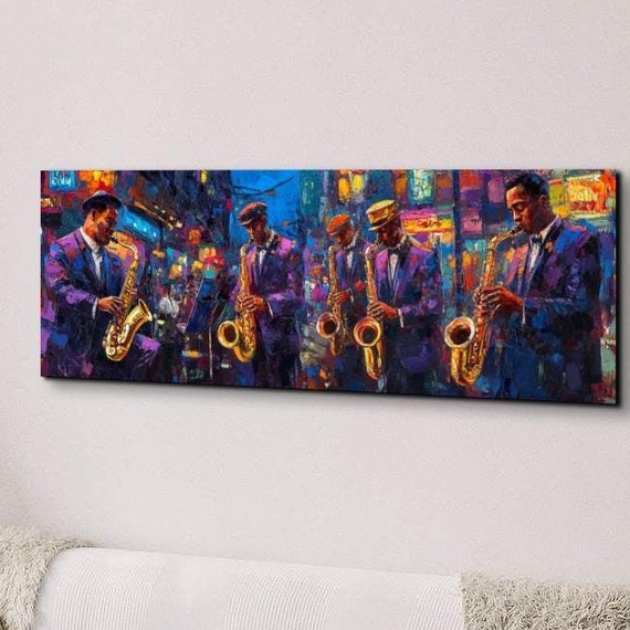 The Original Moody New Orleans Jazz Band Ready To Hang Panoramic Wall Art Print Large Wall Art
