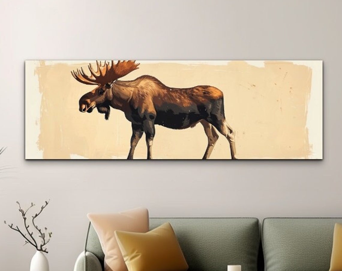 Moose Side Profile Panoramic Mid Century Modern Wildlife Poster
