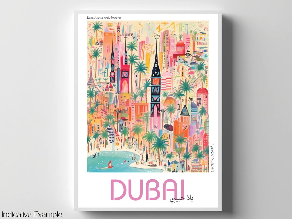 Dubai United Arab Emirates Palm Beach Modern Illustrated Travel Poster - Image 4