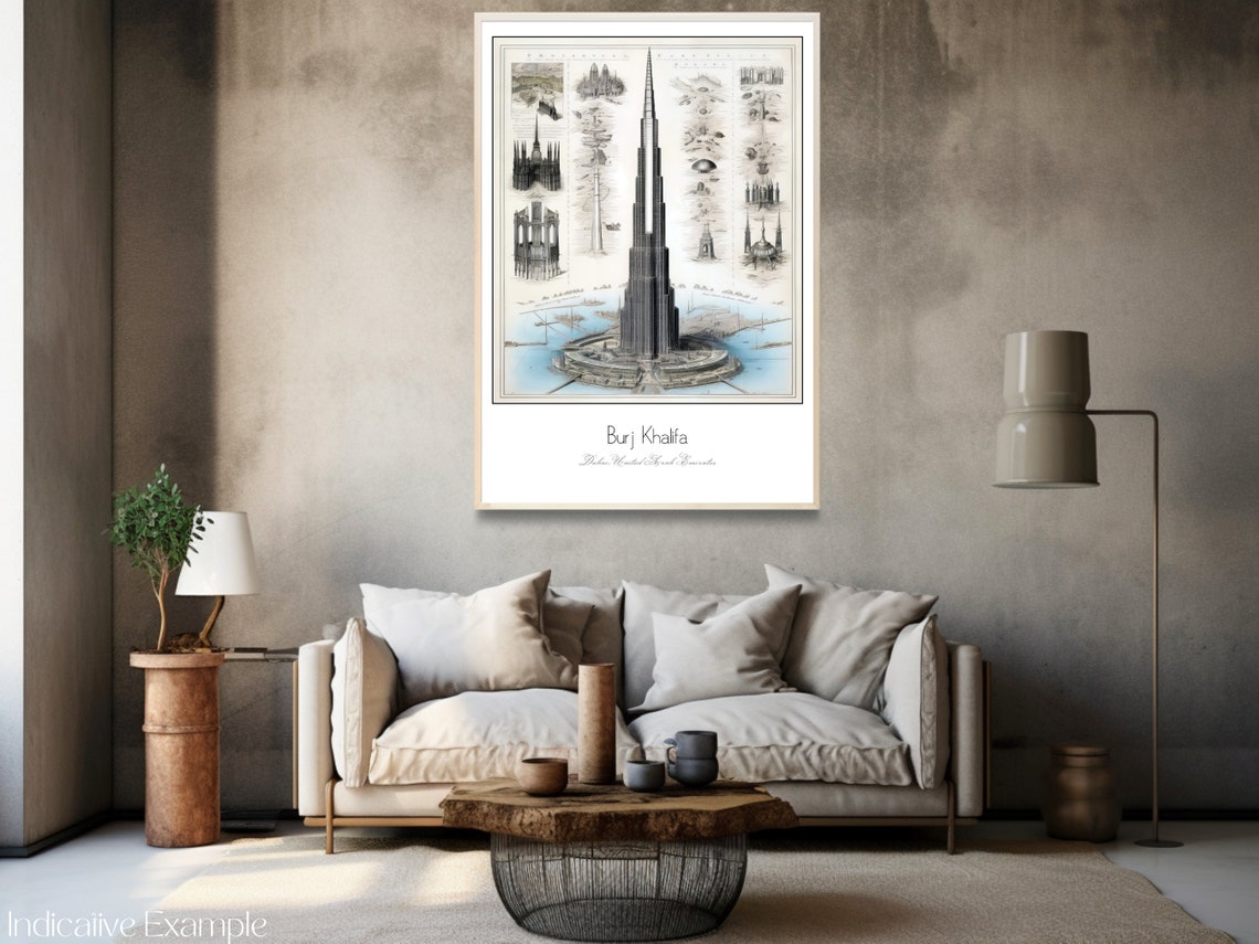 Burj Khalifa Dubai Architectural Drawing Blueprint Art Poster - Image 3