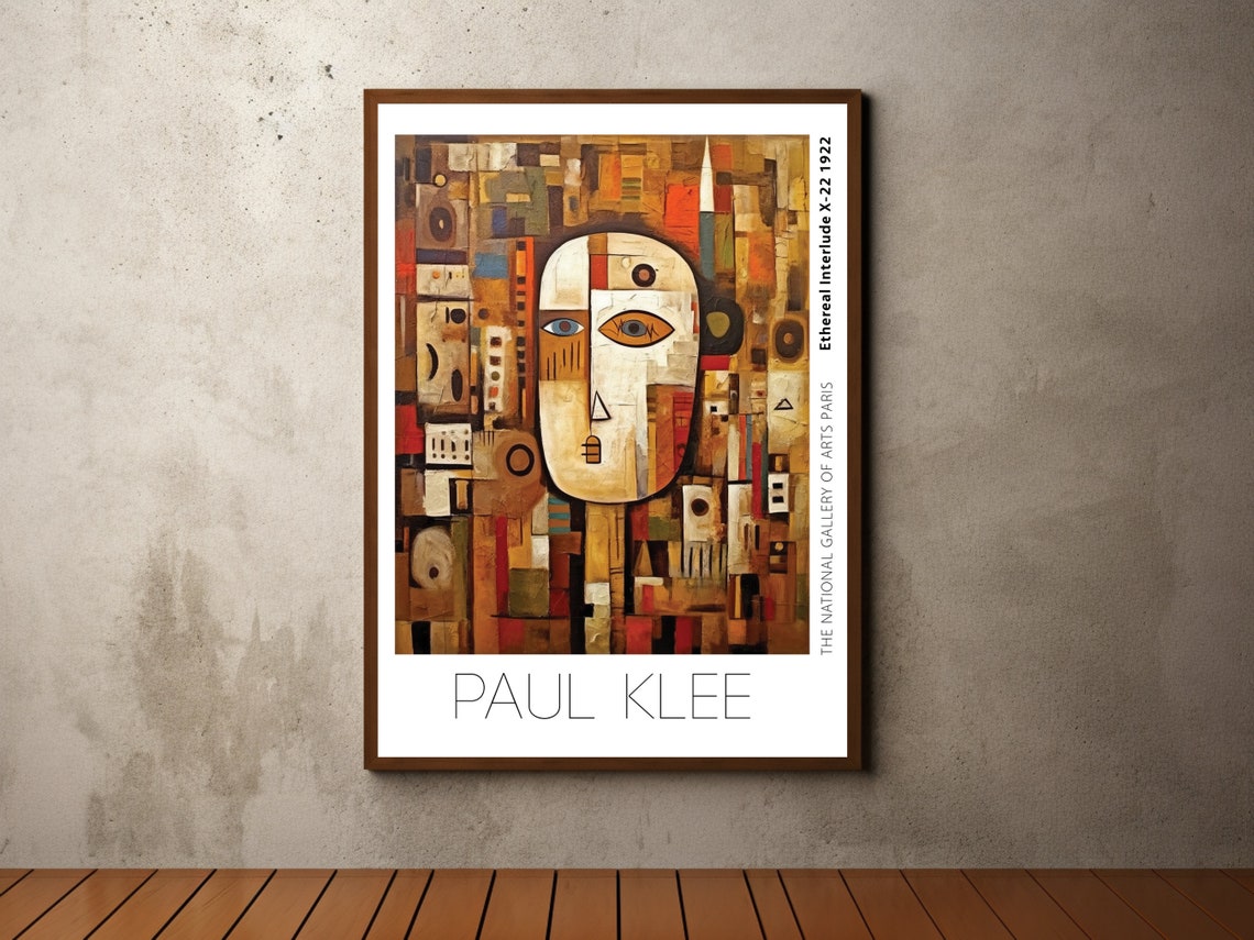 Paul Klee Inspired Cubist Warm Face Ochre Mosaic Abstract Poster