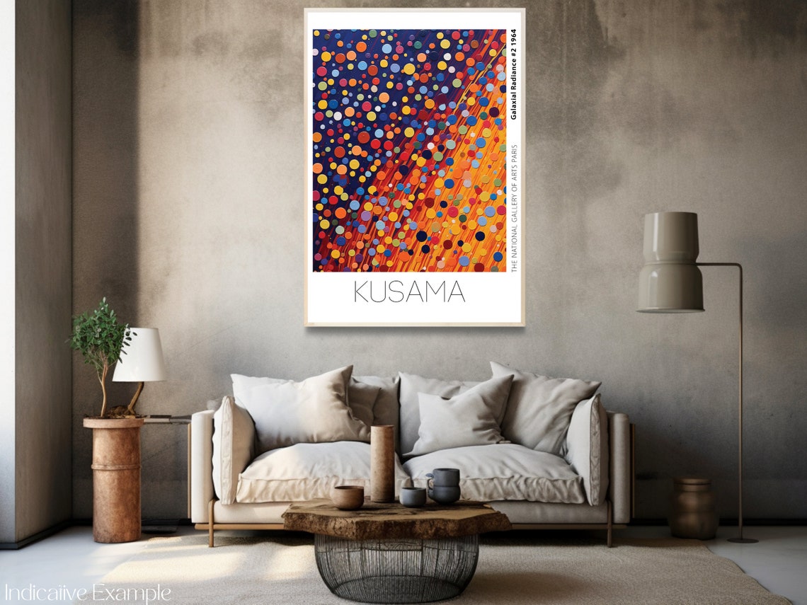 Kusama Galaxial Radiance 2 1964 Orange Dot Burst Navy Art Poster - Image 3