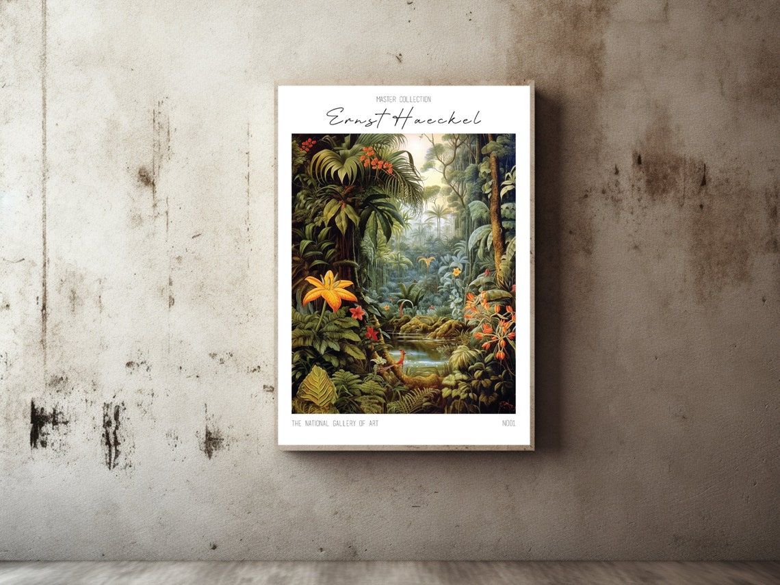 Ernst Haeckel Inspired Serene Rainforest Waterfall Lilies Wall Art - Image 2