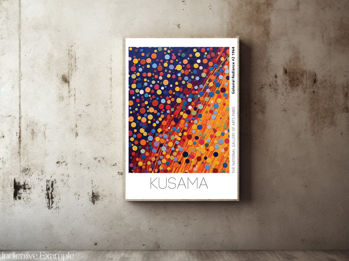 Kusama Galaxial Radiance 2 1964 Orange Dot Burst Navy Art Poster - Image 2