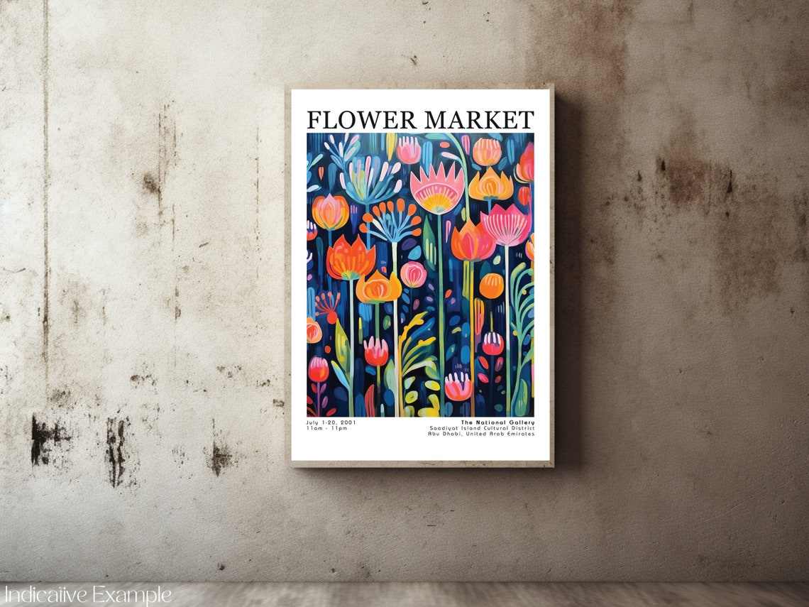 Flower Market Tall Tulip Meadow Dark Blue Floral Scene Poster - Image 2