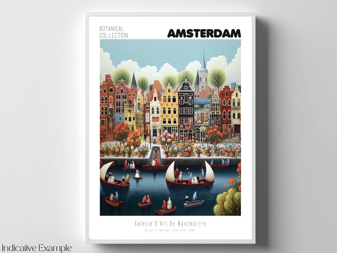 Amsterdam Canal Houses Boats Flower Market Botanical Travel Poster - Image 4
