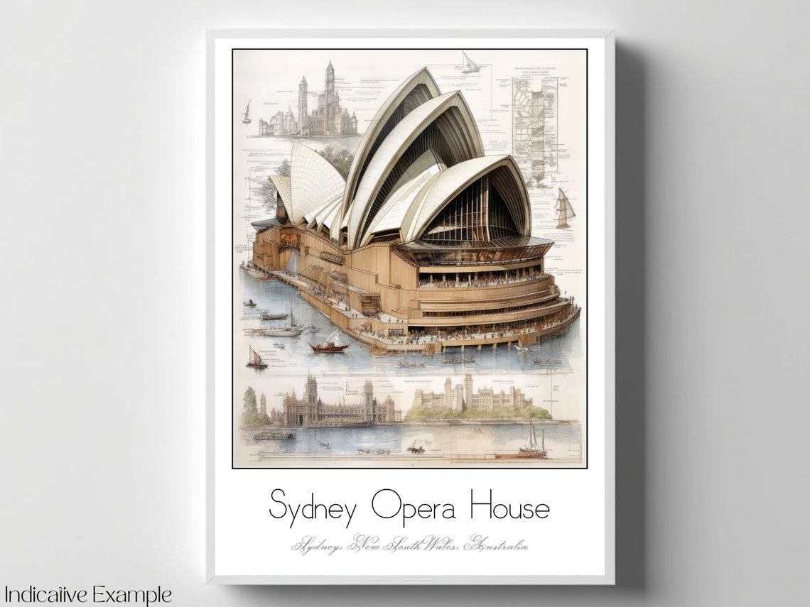 Sydney Opera House Australia Architectural Study Watercolor Art Poster - Image 4