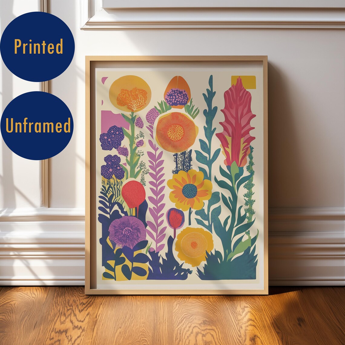Colorful Whimsical Flower Garden Folk Art Bright Botanical Poster