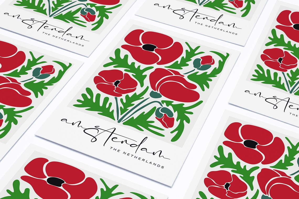 Amsterdam Netherlands Poppy Flower Market Bold Floral Poster - Image 3