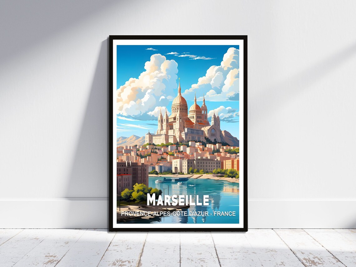 Marseille France Notre Dame de la Garde Harbor Travel Poster