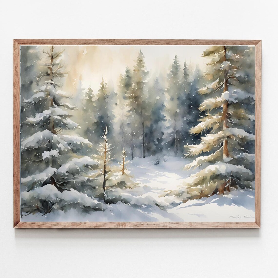 Sunrise Winter Forest Watercolor Snow Scene Art Print