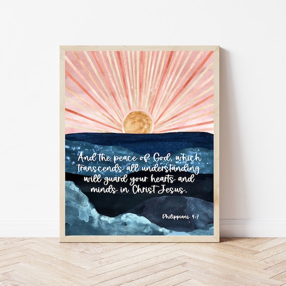 Philippians 47 And The Peace Of God Ocean Bible Verse Scripture Wall Art Watercolor Christian Home Decor Sign Office