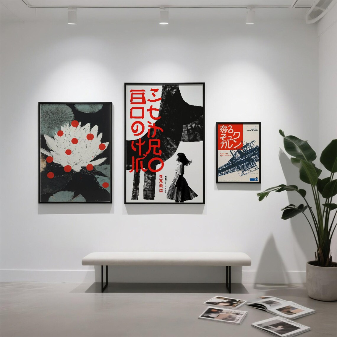 Set Of 3 Retro Japanese Art Prints Lotus Woman Bridge Gallery Poster
