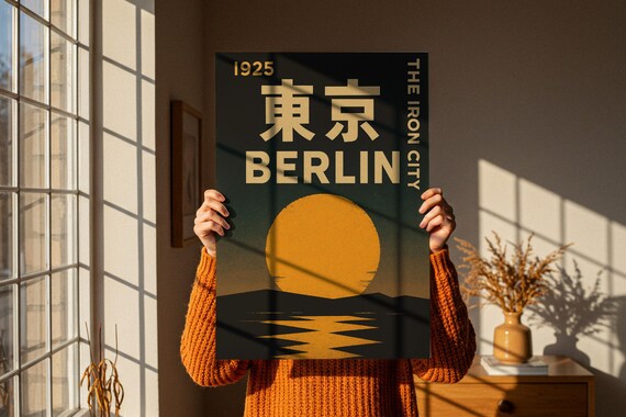 Berlin Iron City 1925 Retro Sunset Over Water Graphic Poster