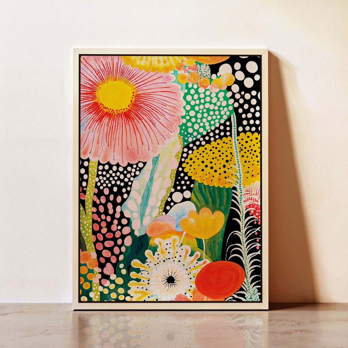 Yayoi Kusama-Inspired Abstract Floral Botanical Art Print
