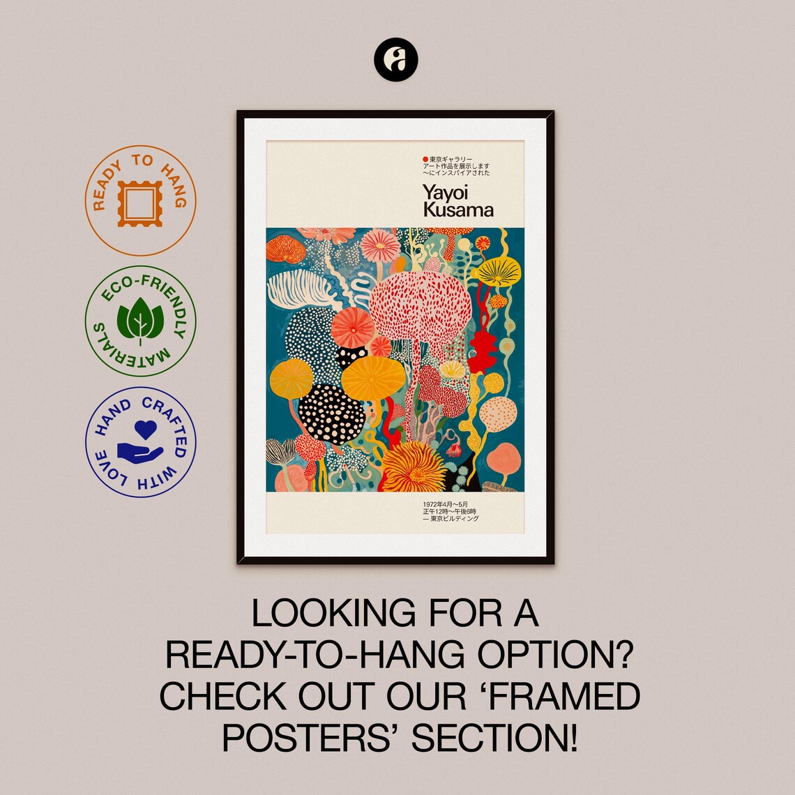 Yayoi Kusama-Inspired Abstract Floral Art Print, Mid-Century - Image 2
