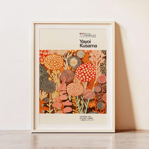 Yayoi Kusama Inspired Poster Ready To Hang Framed Japanese Style Print Museum Quality Wall Art Modern Polka Art Mid Century Style
