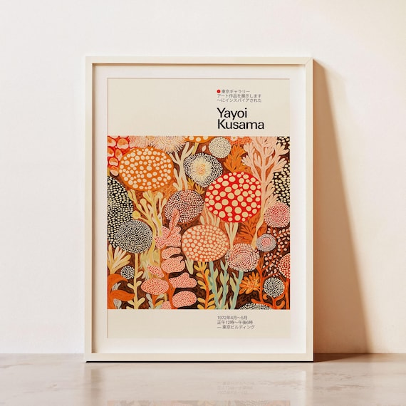 Yayoi Kusama Inspired Warm Terracotta Dotted Bloom Forest Poster