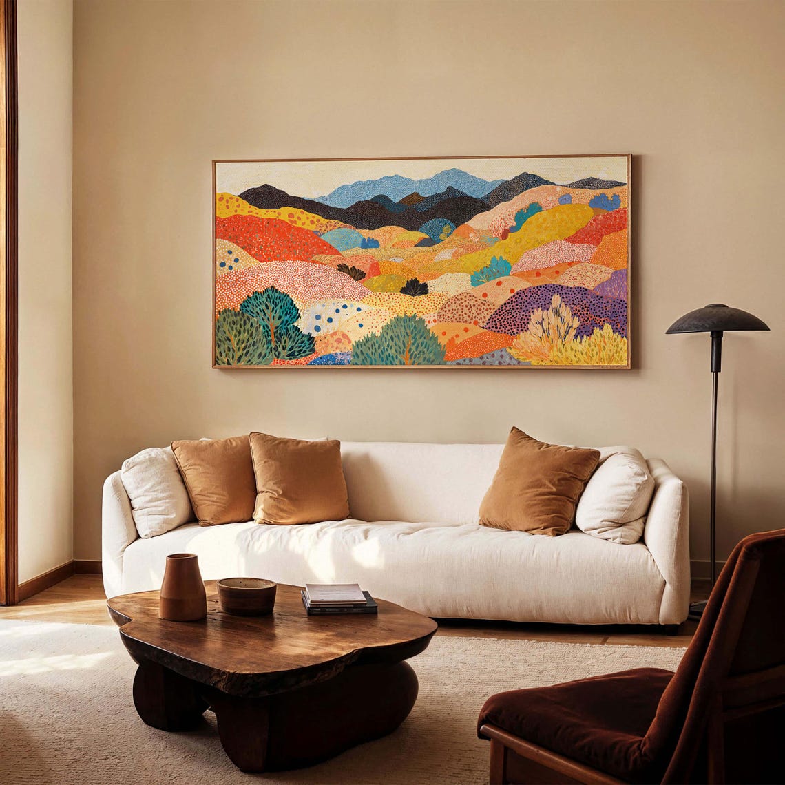 Kusama Inspired Panoramic Dotted Rolling Hills Landscape Poster - Image 3