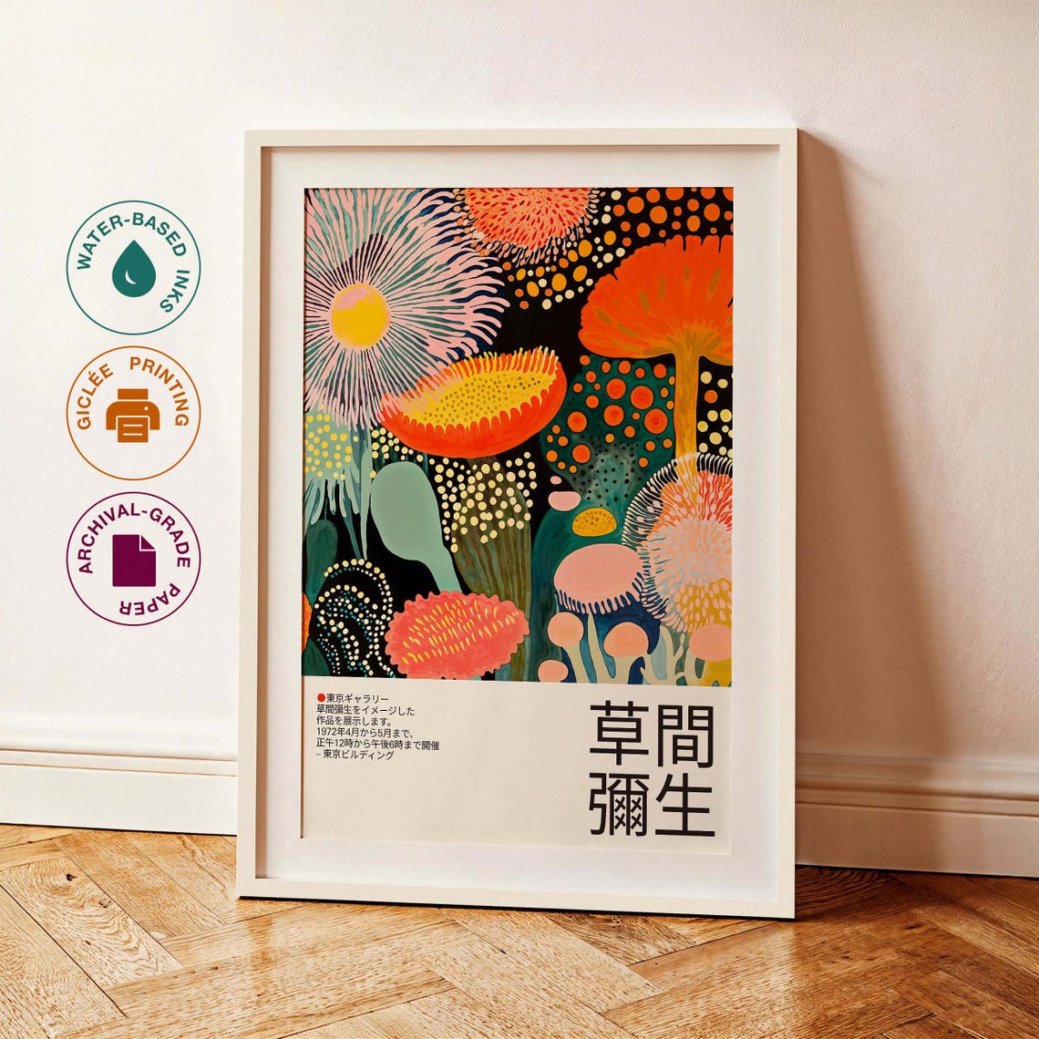 Teal and Orange Dotted Blooms Kusama-Inspired Exhibition Poster - Image 3