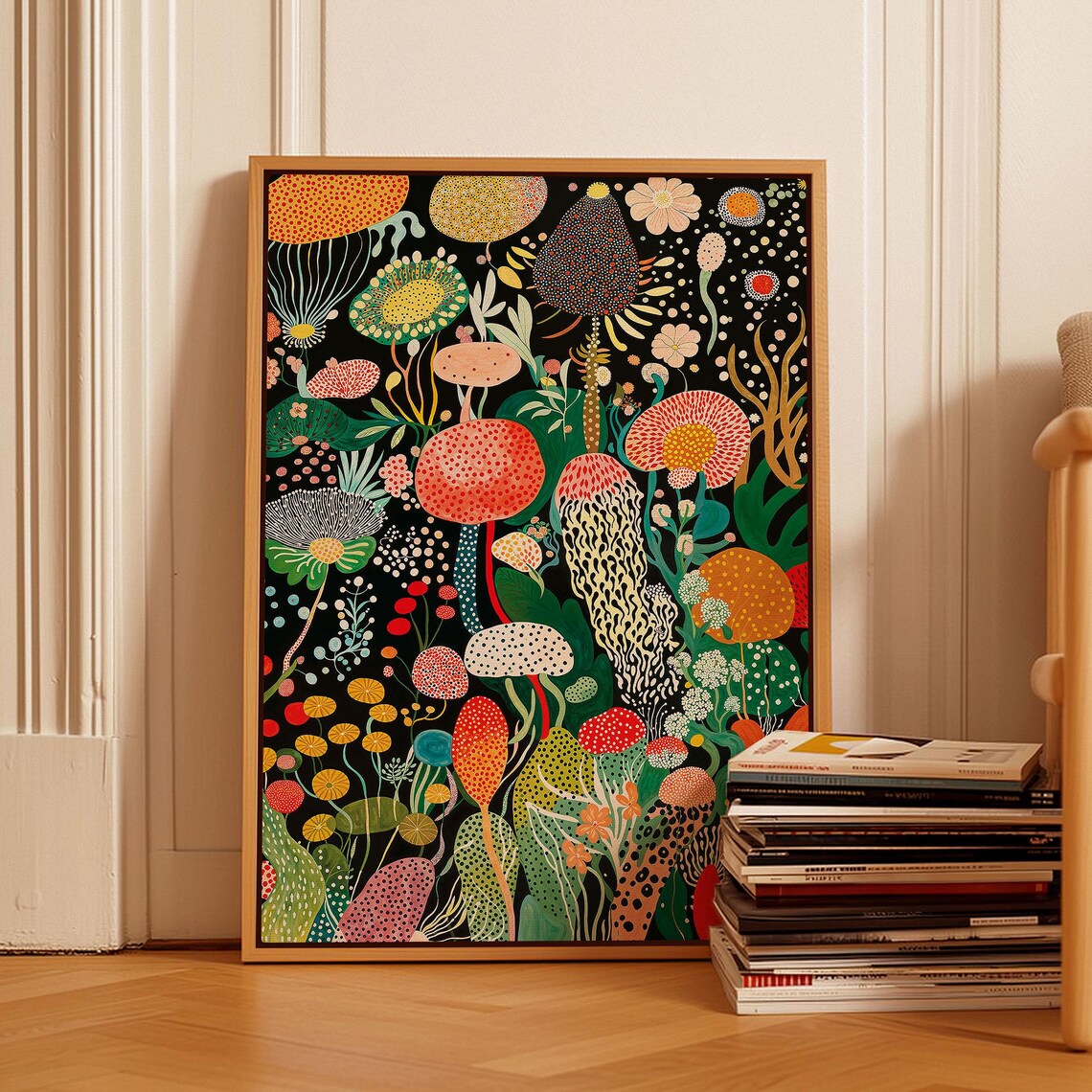 Yayoi Kusama Emerald Night Garden Red Bloom Botanical Art Poster