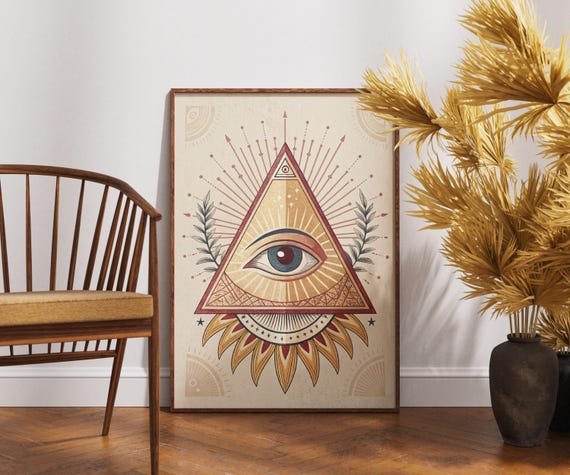 All Seeing Eye Wall Art Illuminati Pyramid Poster Esoteric Geometric Print Boho Spiritual Symbol Artwork Mystical Third Decor