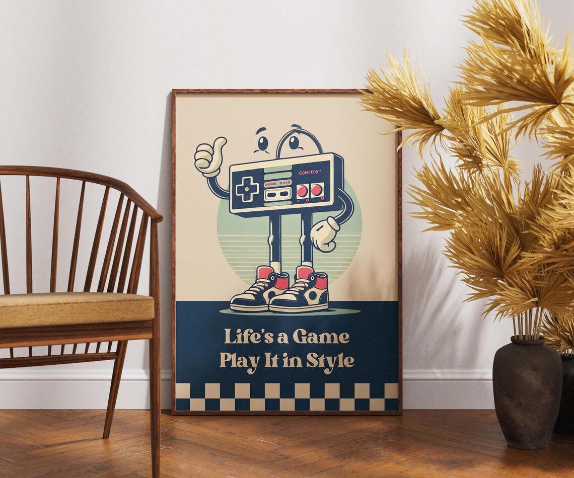 Retro Gamer Controller Character Lifes A Game Quote Art Poster