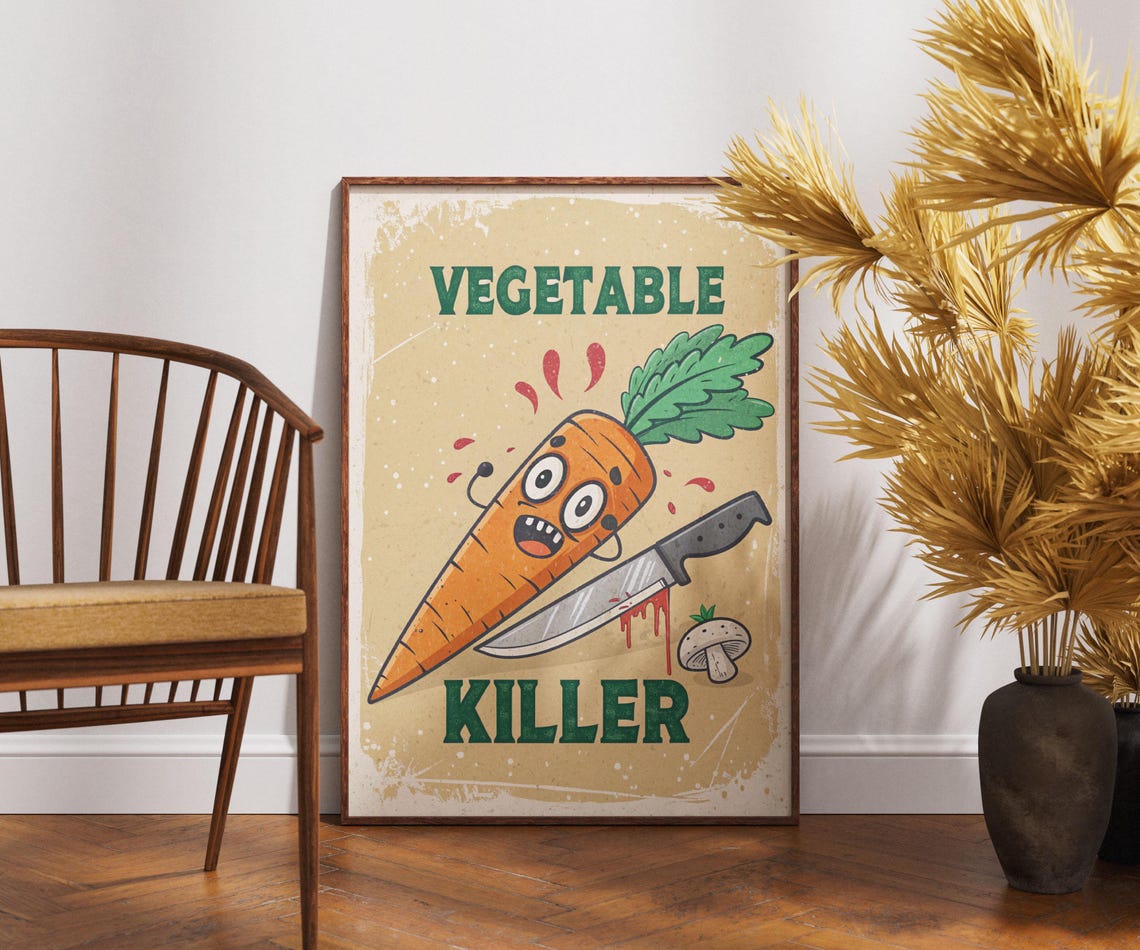 Vegetable Killer Funny Carrot Retro Kitchen Humor Art Poster