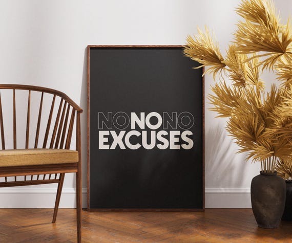 No Excuses Motivational Wall Art Bold Black And White Fitness Poster Minimalist Gym Quote Print Workout Inspiration Decor