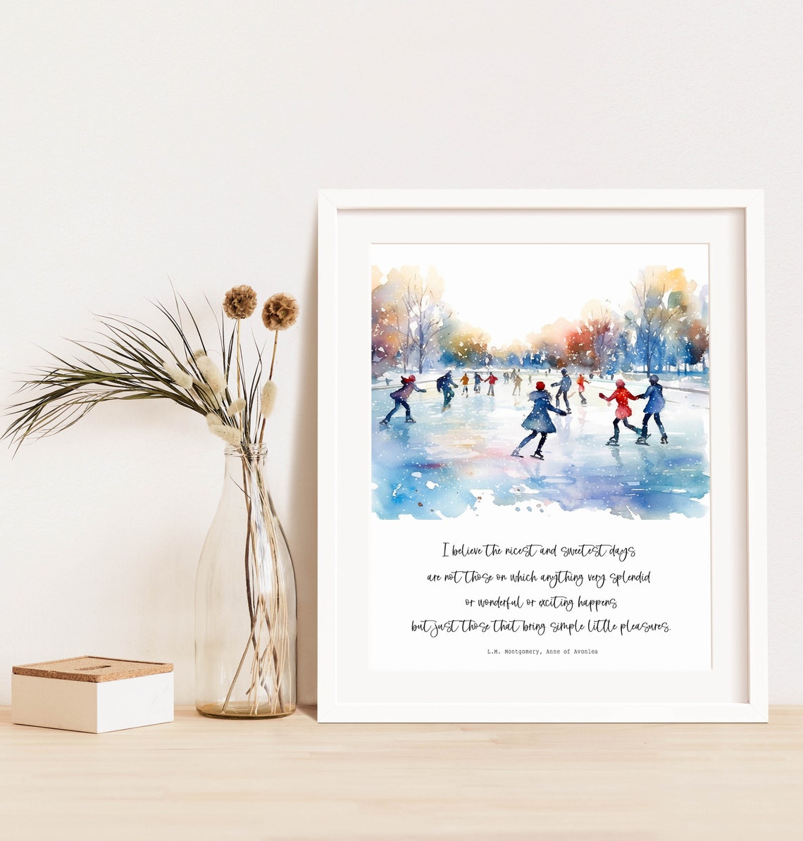 Ice Skaters Winter Anne of Avonlea Simple Pleasures Quote Print - Image 3