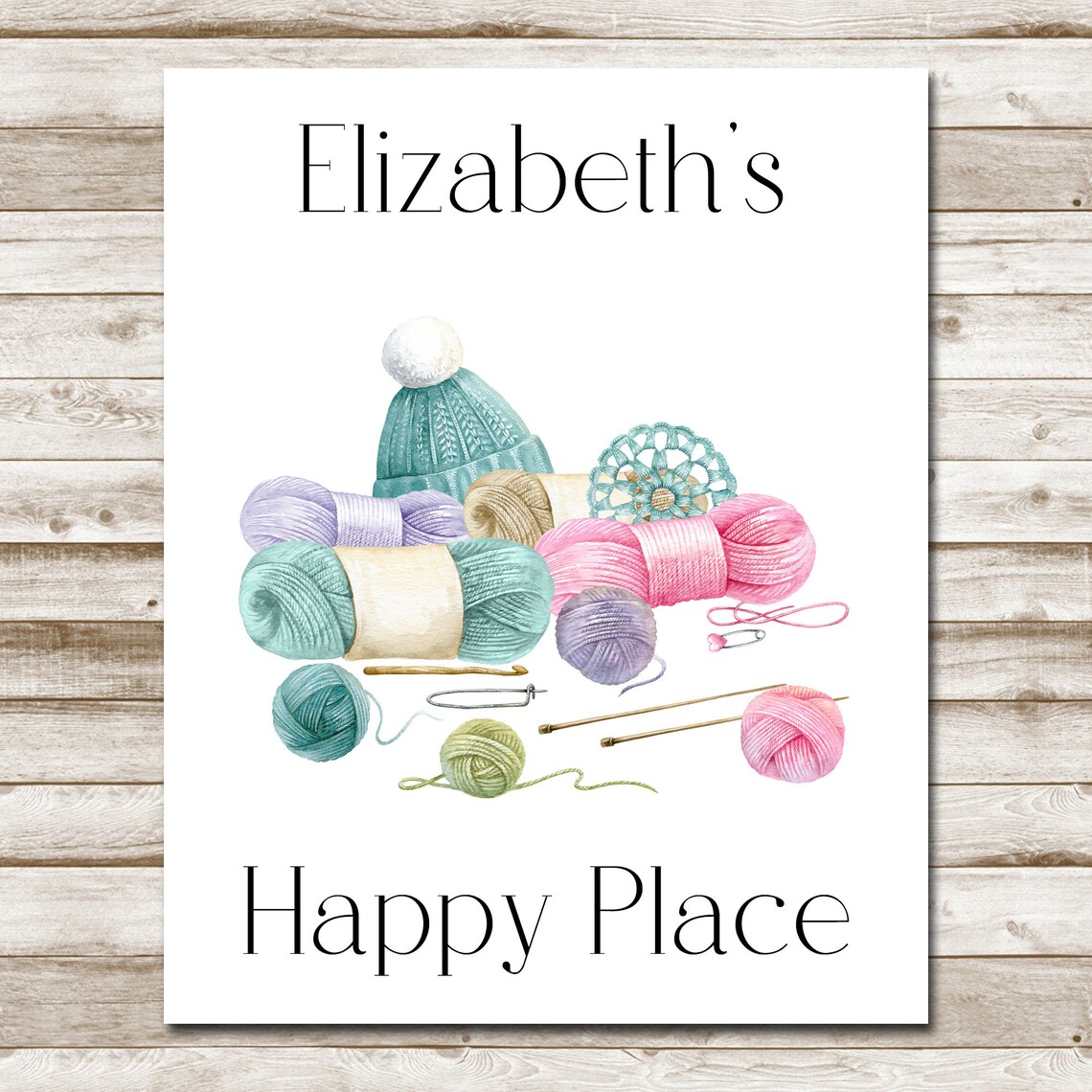 Personalized Knitting Happy Place Watercolor Yarn Sign Wall Art - Image 4