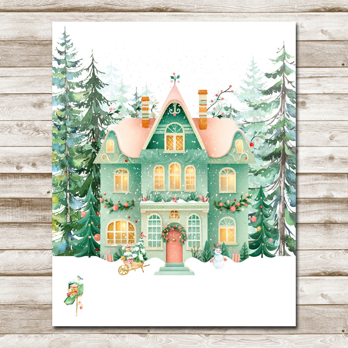 Woodland Winter Home Wall Art 5x7 8x10 11x14 16x20 Holiday Christmas House Decor Watercolor Winter Print Christmas Sign Diy Decor - Image 4